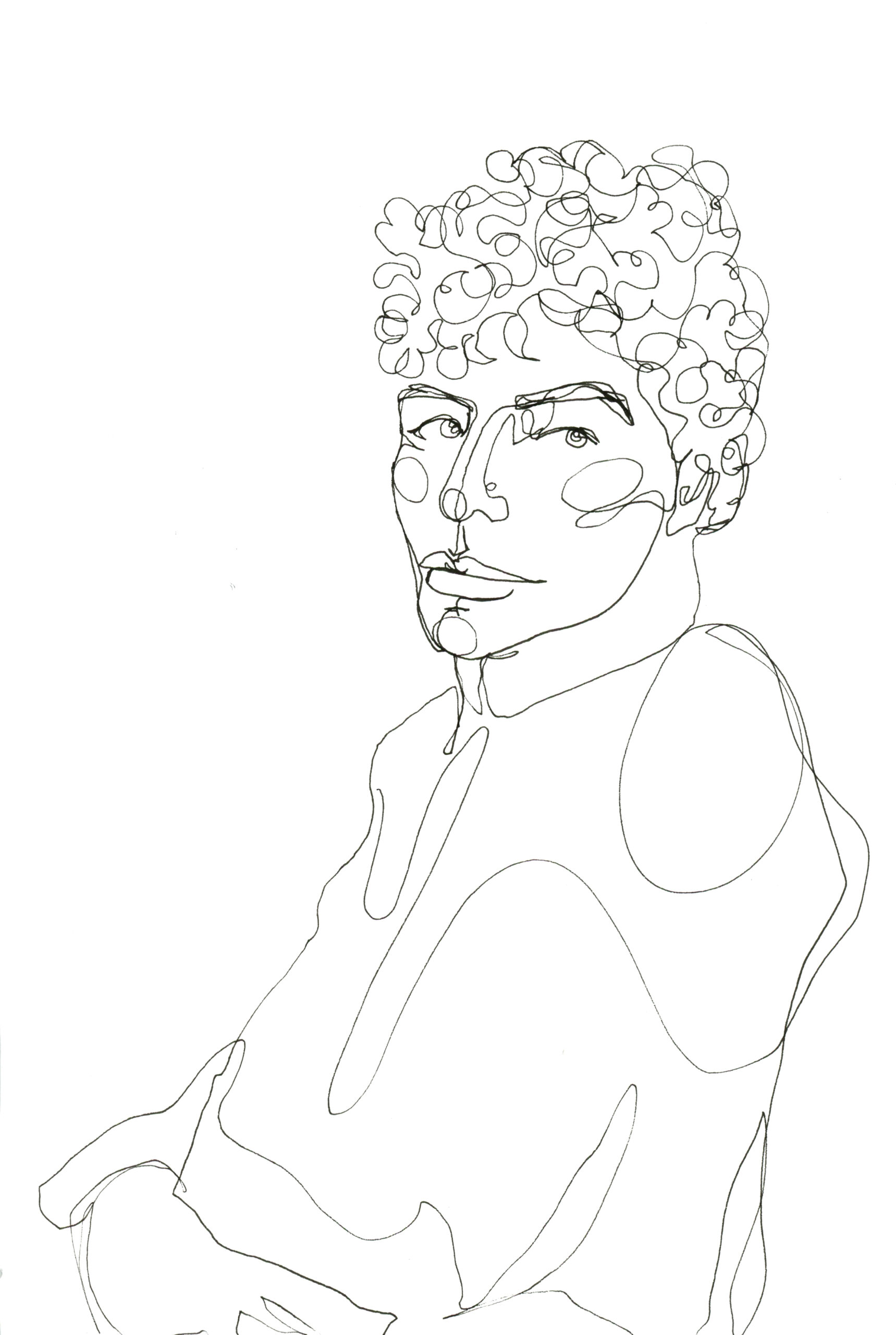 Line drawing of a man's face and upper torso