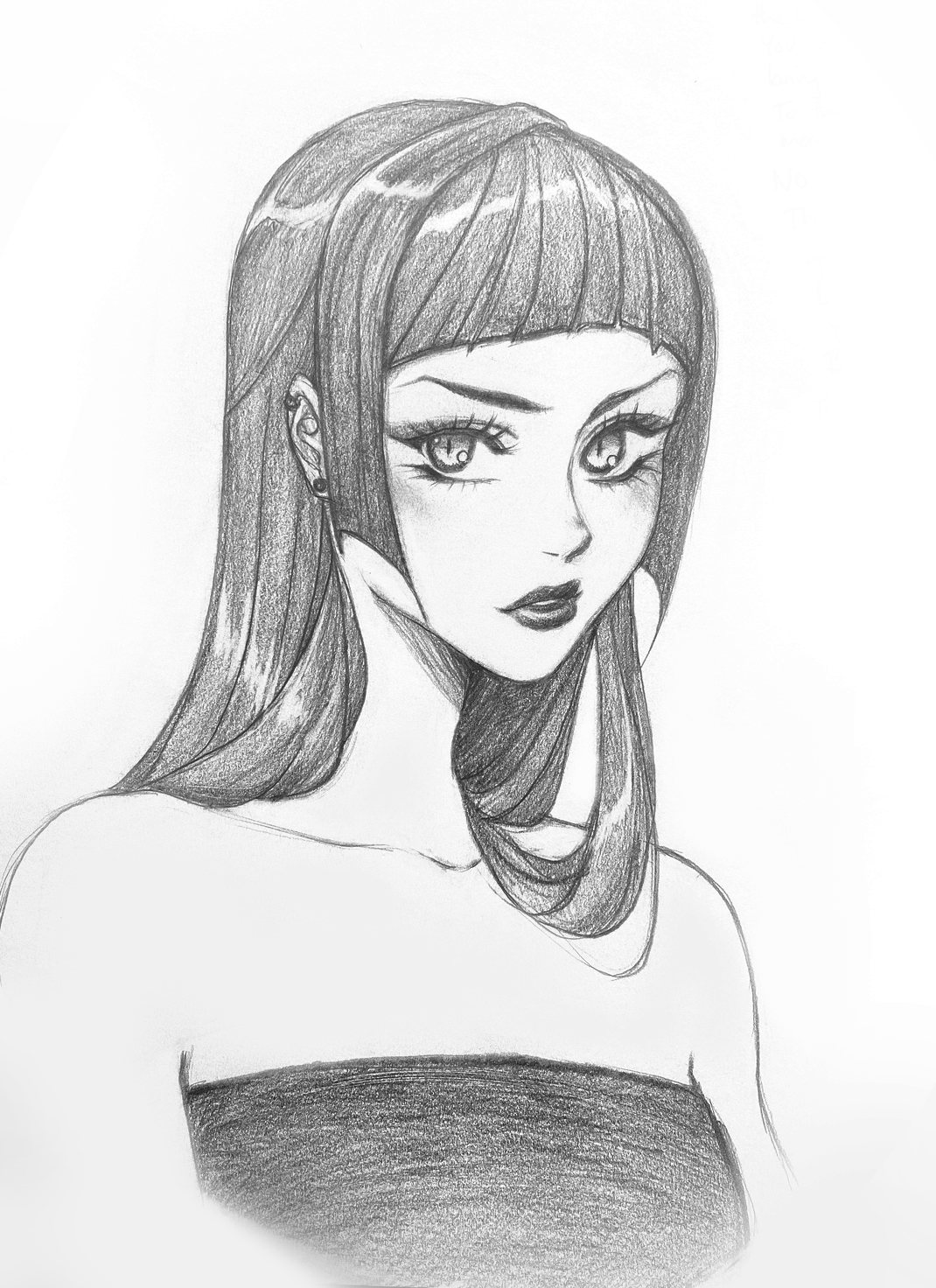 Drawing of a woman's face and upper torso